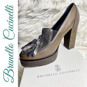 NIB BRUNELLO CUCINELLI Genuine Leather Metallic Tassel Pumps, Size 37 (US 6)